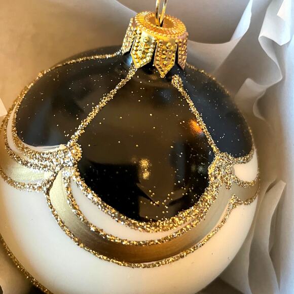 Set 6 Vitbis BLACK GOLD Glass Christmas Ornaments 3in Handcrafted in Poland NEW - Picture 5 of 15